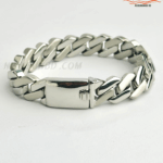 100% SS 15mm Glossy And Matt Silver  Cuban Bracelet