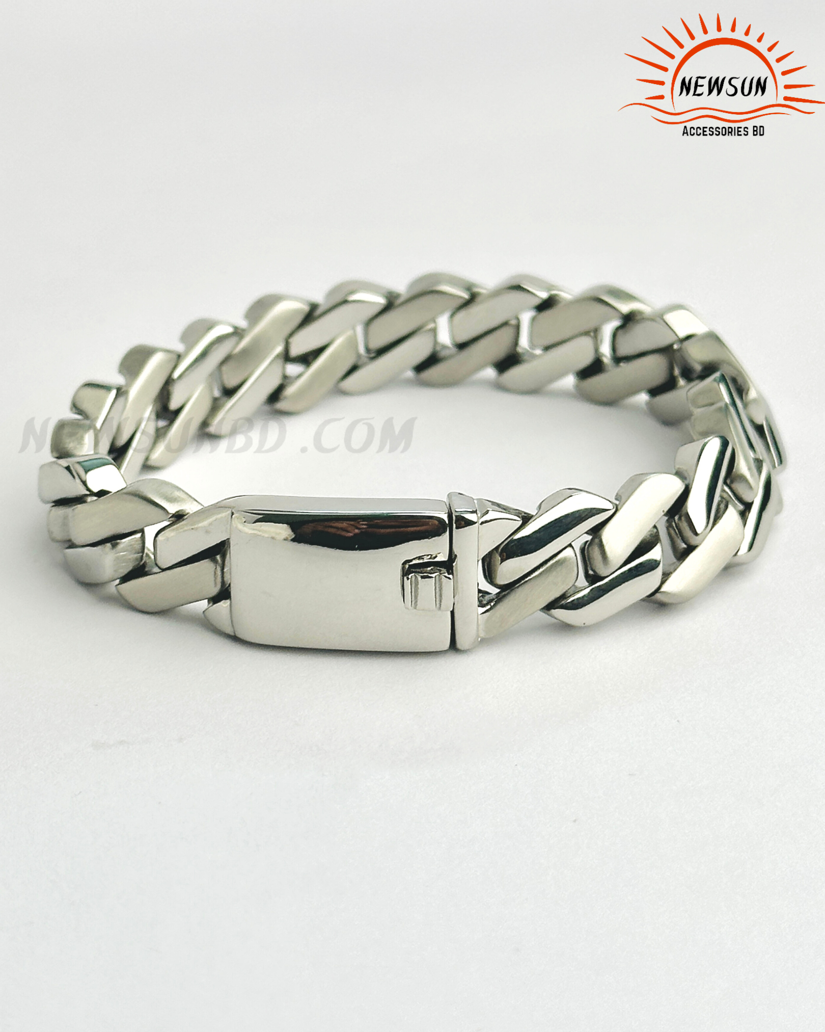 Code - B 520.png_84 100% SS 15mm Glossy And Matt Silver Cuban Bracelet - Image 1