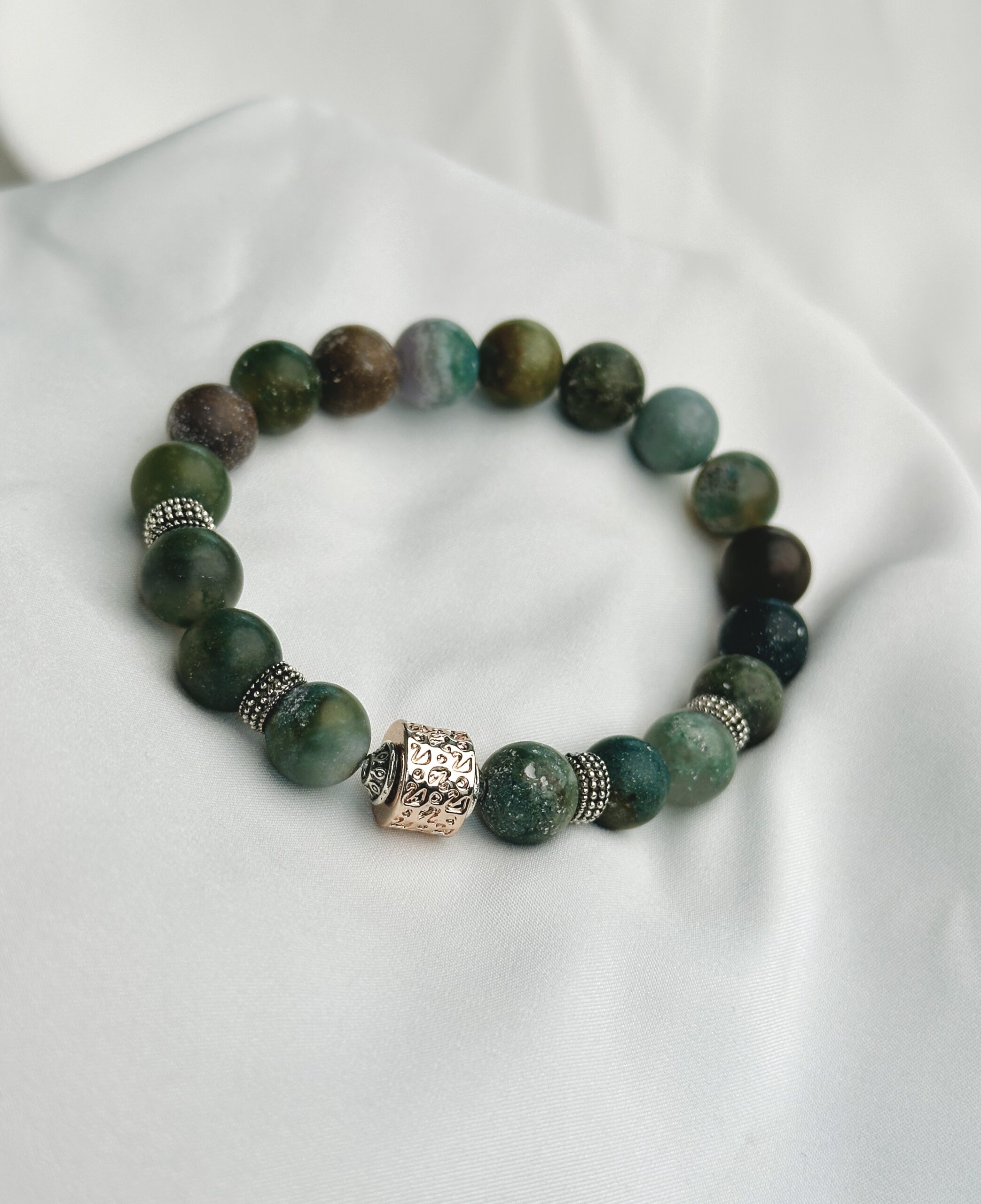 IMG_1103 Matte African Turquoise 10mm Gemstone Stretch Bracelet with Rose Gold Color - Image 1