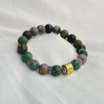 Matte African Turquoise 10mm Gemstone Stretch Bracelet with Gold  Color
