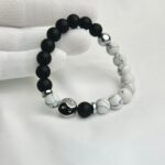 AA 10mm  White Howlite & Black Matte Polished Beads