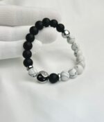 AA 10mm  White Howlite & Black Matte Polished Beads