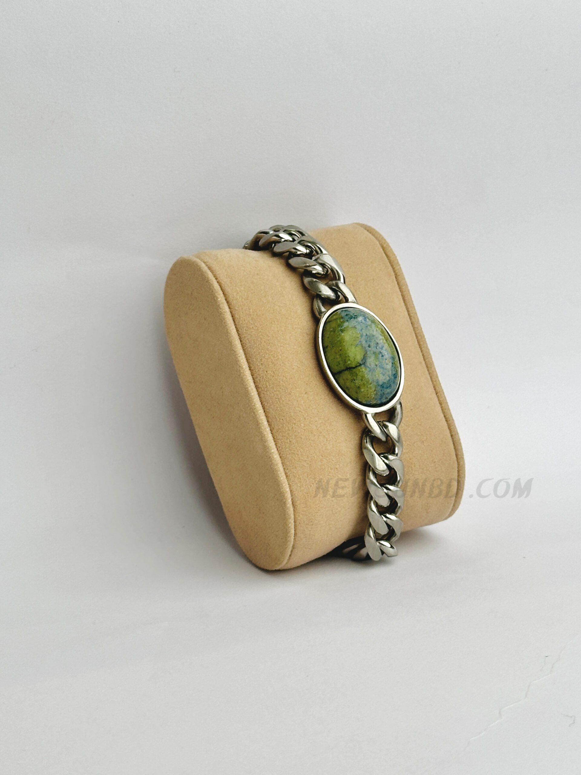 04B1BE5C-3D19-4F4E-80FC-92BF59E136D4 10mm Wide Natural Nishapuri Firoza Stainless Steel Bracelet - Image 1