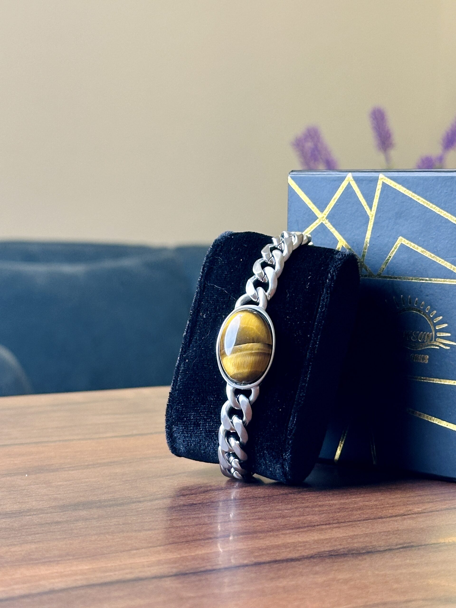 IMG_2970 10mm Wide Natural Tigers Eye Stone Stainless Steel Bracelet - Image 1