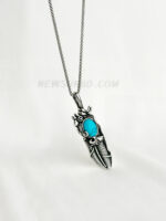 100% SS Turquoise Feather Pendant Necklace Chain - Image 3