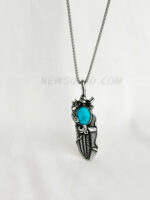 100% SS Turquoise Feather Pendant Necklace Chain - Image 6