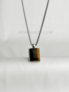 15mm square Tiger Eye Necklace Pendant With Options of Silver Chain