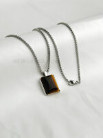 15mm square Tiger Eye Necklace Pendant With Options of Silver Chain - Image 2