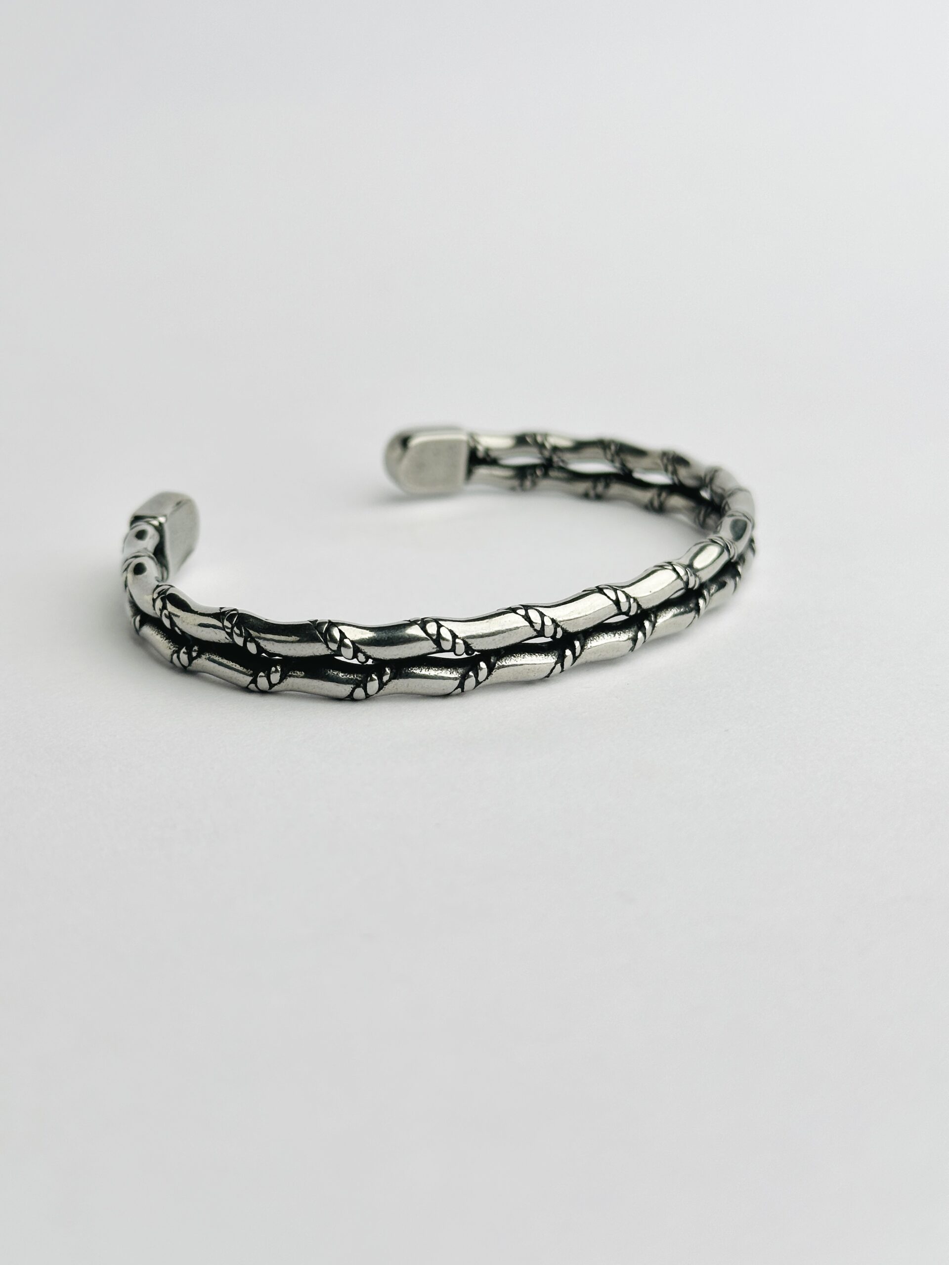 IMG_4076 100% SS Bamboo Style Charms Wrist Bracelet Open Bangle Cuff - Image 1