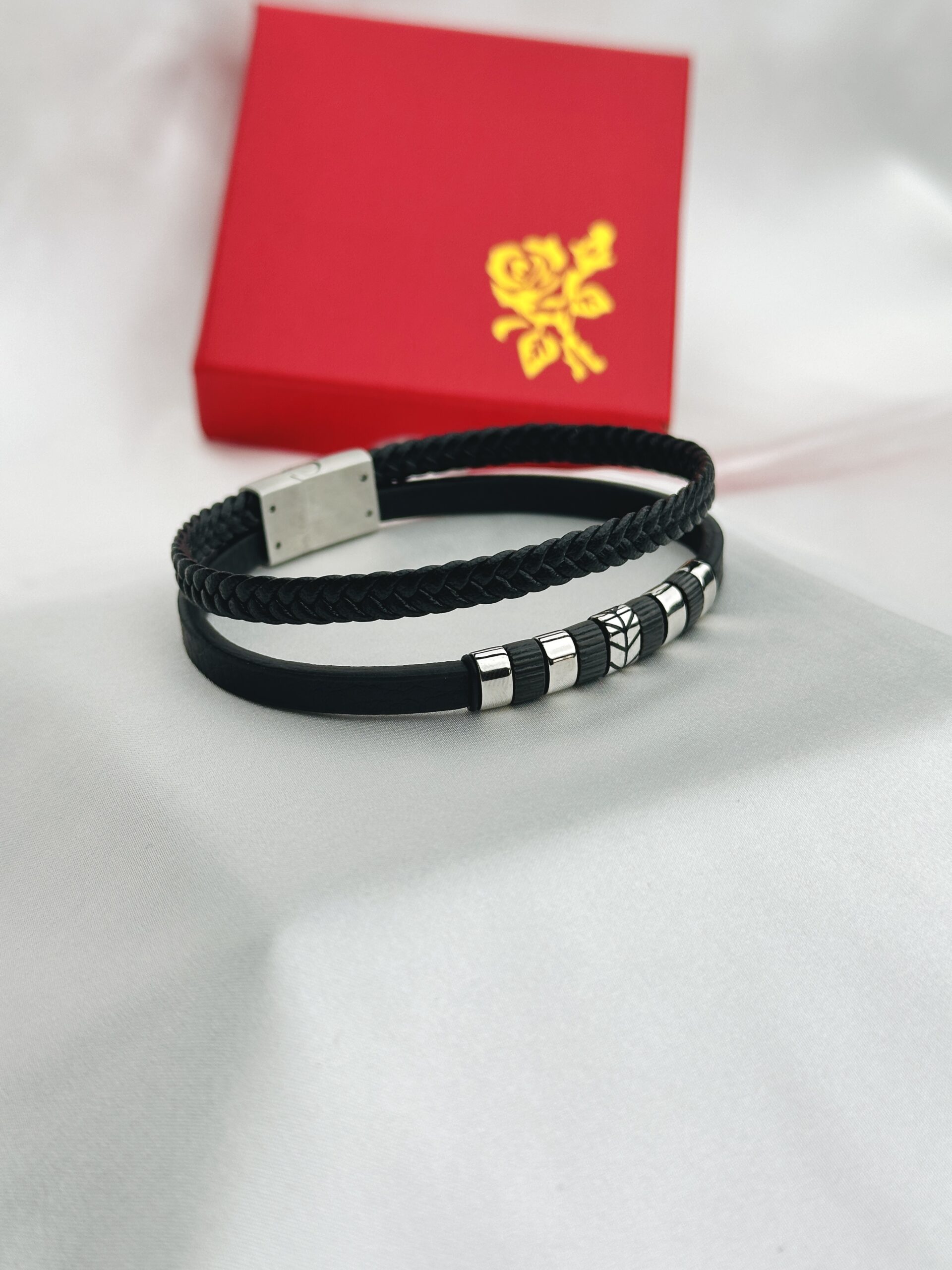 IMG_4140 BEADS LEATHER BRACELET, STEEL - Image 1