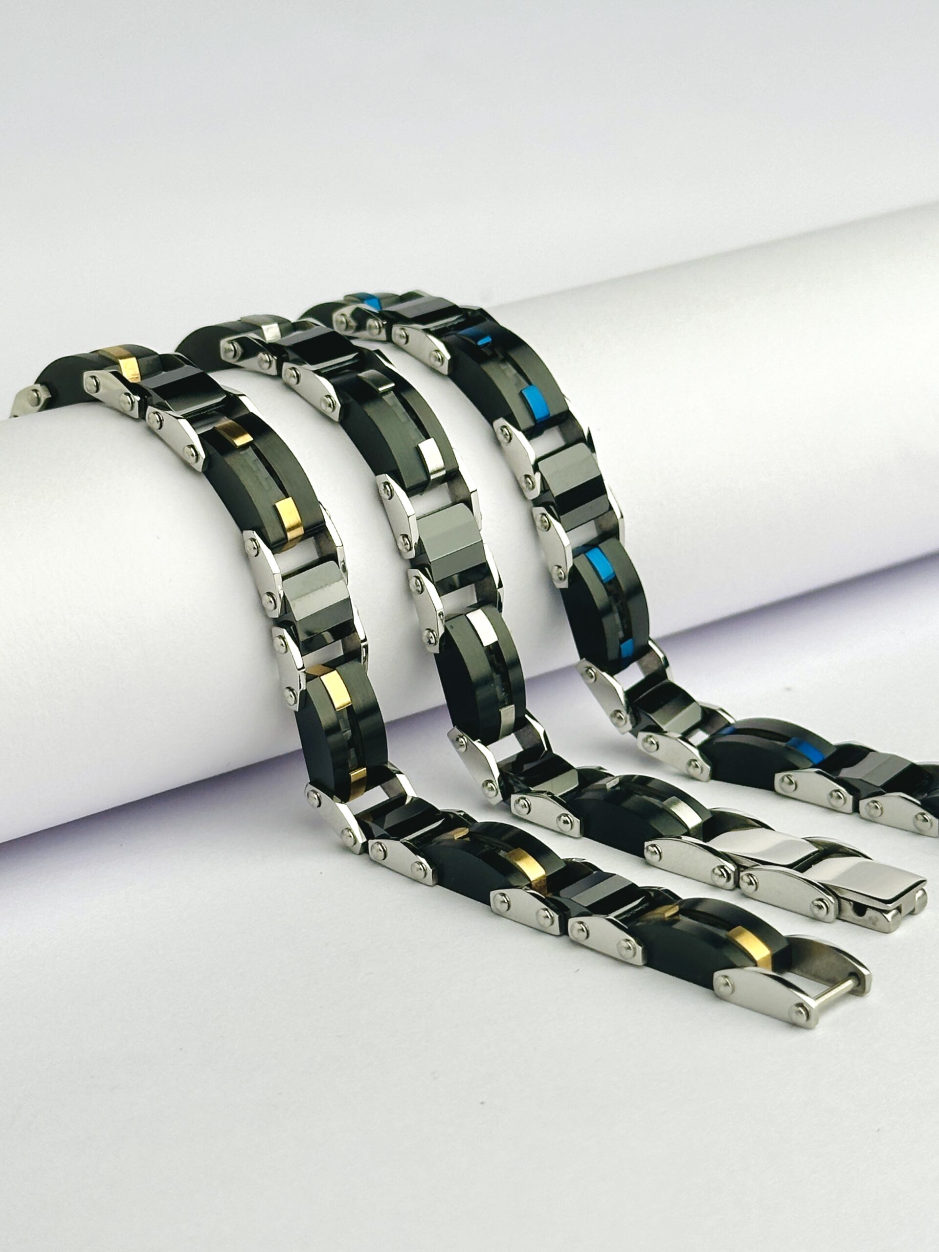 IMG_4250 Tungsten Black Blue Golden Tri-Tone 316 Stainless Steel Bracelet - Image 1
