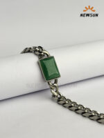 Natural Green Emerald Stone Stainless Steel Bracelet - Image 2