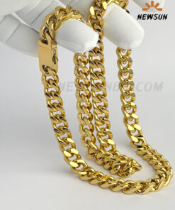 100% 24k Yellow Gold Color 10mm Cuban link Chain