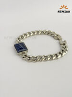 Natural Blue Lapis Square Stone Stainless Steel Bracelet - Image 4