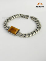 Natural Tigers Eye Stone Stainless Steel Bracelet - Image 3