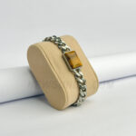Natural Tigers Eye Stone Stainless Steel Bracelet