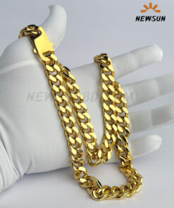 12mm Wide 24k Yellow Gold Color  Cuban link Chain For Men