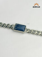 Natural Blue Lapis Square Stone Stainless Steel Bracelet - Image 2