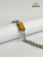Natural Tigers Eye Stone Stainless Steel Bracelet - Image 2