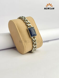 Natural Blue Lapis Square Stone Stainless Steel Bracelet