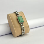 Natural Green Emerald Stone Stainless Steel Bracelet