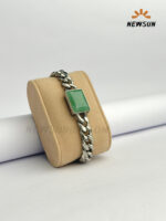 Natural Green Emerald Stone Stainless Steel Bracelet