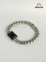 Natural Black Onyx Gemstone Stone Stainless Steel Bracelet - Image 2