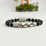 AA Matte Onyx Beaded Bracelet with Stainless Steel Accents