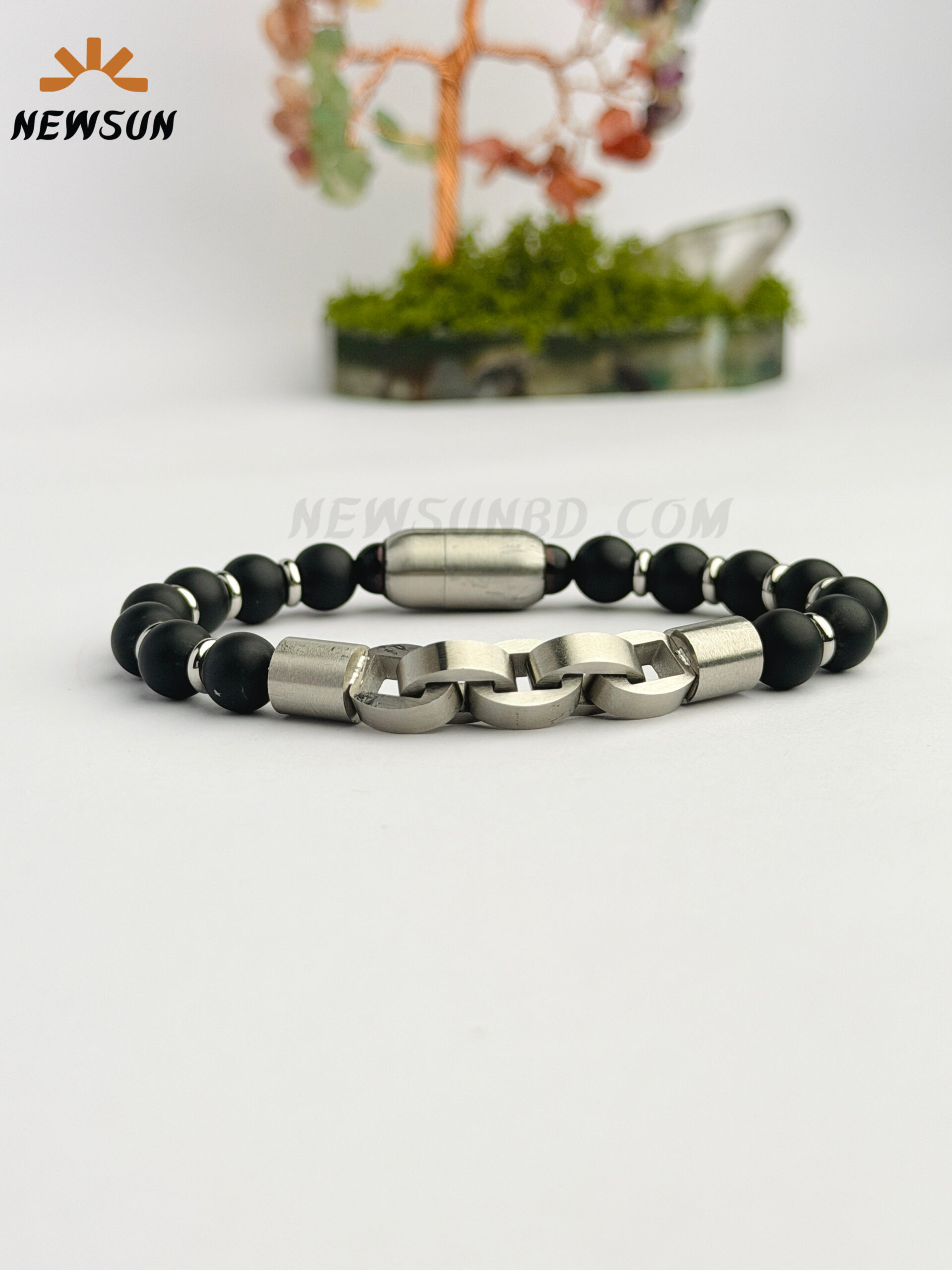 0A87D9E3-D62B-4F4F-A7B4-3CF21B24CAE6 AA Matte Onyx Beaded Bracelet with Stainless Steel Accents - Image 1