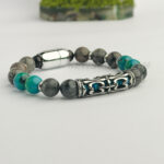 Blue African Turquoise and Hematite Beaded Energy Support Bracelet