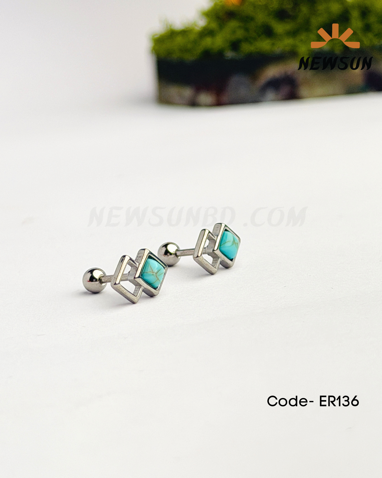 Code - B 520-102 Turquoise Marquise Sunflower Ear Tragus Stud - Image 1