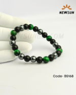 Triple Protection 8MM Green Tiger Eye, Onyx & Hematite Beaded Bracelet - Image 2