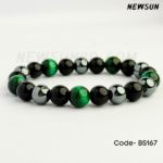Green Tiger Eye, Onyx & Hematite Triple Protection Bracelet