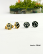 10MM Stainless Steel Star Pentagram Circle Stud Earrings