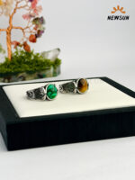 100% Natural  Malachite & Tiger’s Eye Stone Ring - Image 2