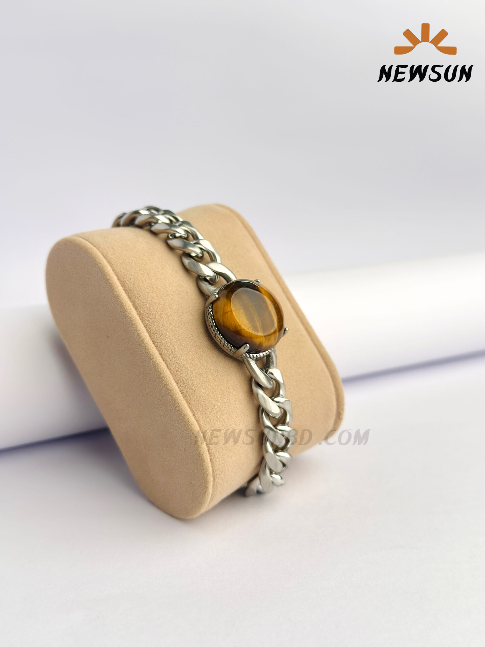 EF7335FD-B55A-49C0-95EF-A76FF878C0CE 100% Natural Tigers Eye Stone Stainless Steel Bracelet - Image 1