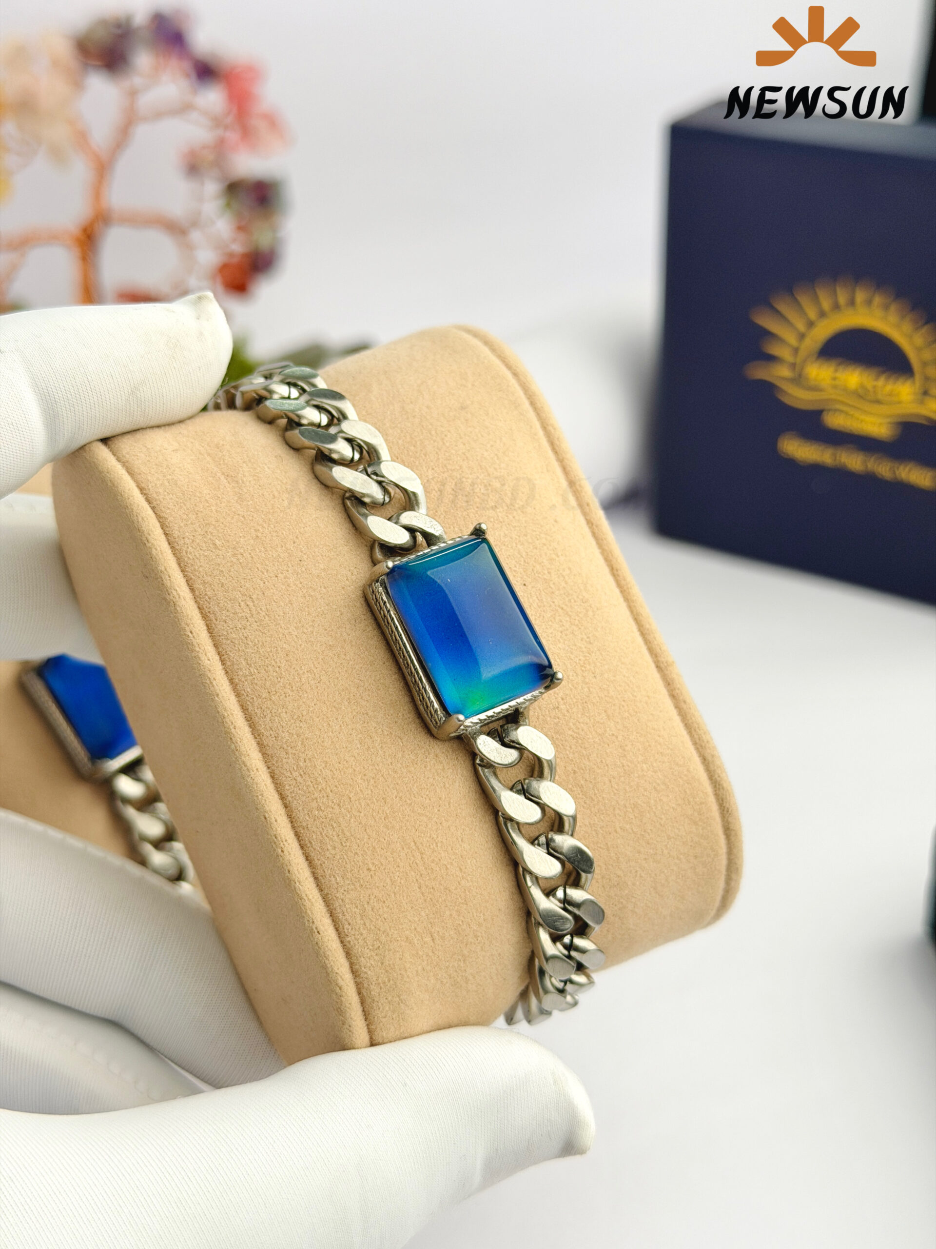 FB1C5BD6-0632-4329-A365-D7C875E2DA00 100% Color Changing Squar Stone And Stainless Steel Bracelet - Image 1