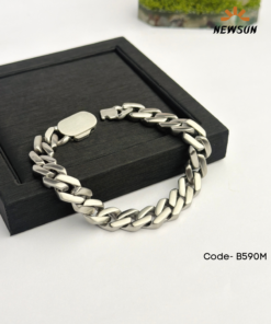 100% SS Miami Cubana 10mm Matt Silver Wide Men Bracelet