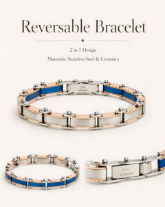 100% SS & Ceramic 2 IN 1 Reversible  Luxury Design B571 Bracelet
