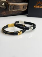 1 NewSun Maverick Multi-Texture Titanium & Leather Bracelet