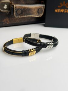 1 NewSun Maverick Multi-Texture Titanium & Leather Bracelet