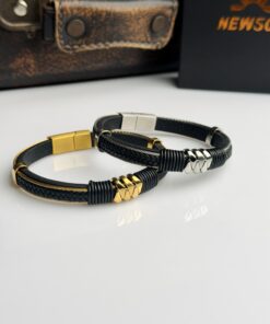 1 NewSun Maverick Multi-Texture Titanium & Leather Bracelet