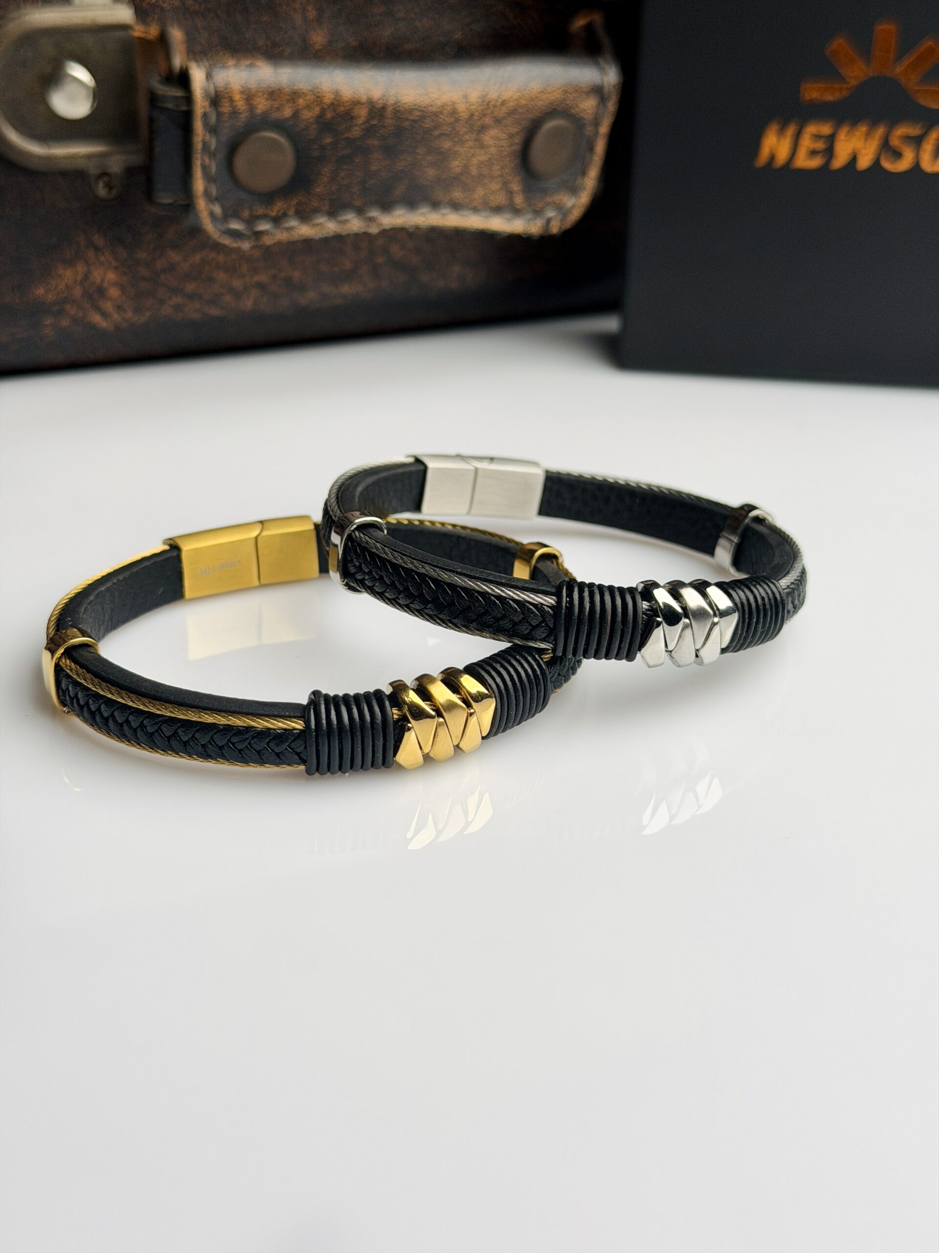 IMG_2689 1 NewSun Maverick Multi-Texture Titanium & Leather Bracelet - Image 1