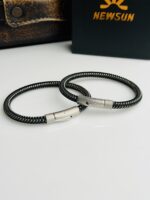 Black and Silver Woven Titanium  Bracelet for Men - Image 5