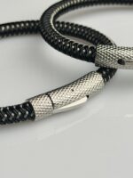 Black and Silver Woven Titanium  Bracelet for Men - Image 3