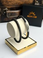 Black and Silver Woven Titanium  Bracelet for Men - Image 2