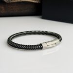 Black and Silver Woven Titanium  Bracelet for Men