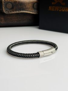 Black and Silver Woven Titanium  Bracelet for Men