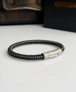 Black and Silver Woven Titanium  Bracelet for Men