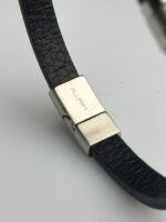 Imperium Matte Titanium & Geometric Textured Leather Bracelet - Image 3